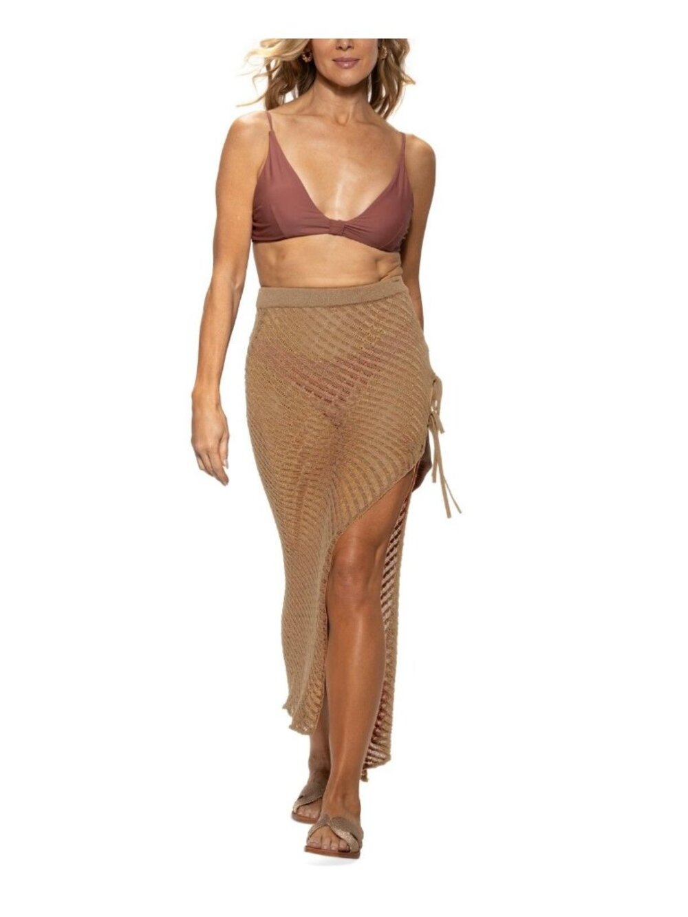 Dotti Women's Crochet Side-Tie Cover-up Maxi Skirt, Light Taupe